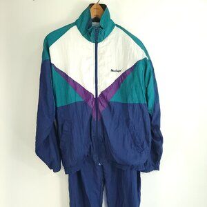 Vintage MacGregor Tracksuit Jacket Pants Set Men's XL Lined Blue Green Nylon